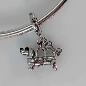 Sterling Silver Dachshund Dog Handbag Dangle Charm with Bone